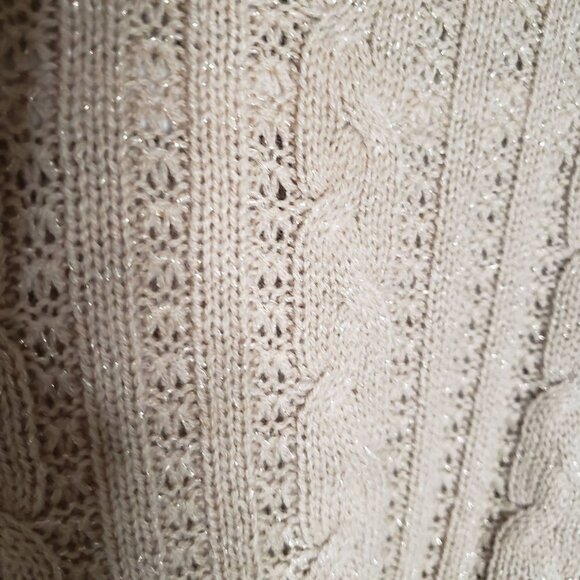 Express NWT Woman Size L Camel Gold Sparkle Turtleneck Cable Knit Cuffed Sleeve - Picture 3 of 6